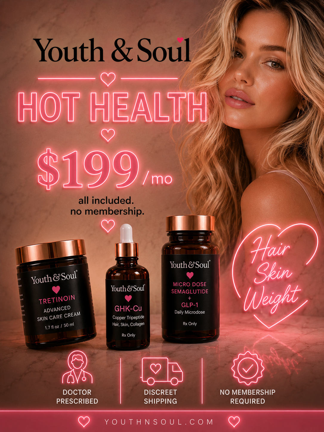 Hot Health $199 per month — doctor prescribed hair, skin and weight plan